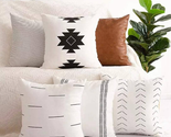 Cotton And Faux Leather Throw Pillow Cover Set 6 - $77.90