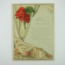 Victorian Valentine Card Red Geranium Flowers Tree White Blossoms Back A... - $9.99