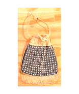 Vintage 50s Navy White Fringed Beaded Evening Bag Drawstring Polycord Ha... - $31.75 CAD