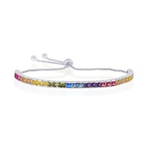 Sterling Silver Rainbow CZ Channel-Setting 4mm Adjustable Bolo Bracelet - £85.14 GBP