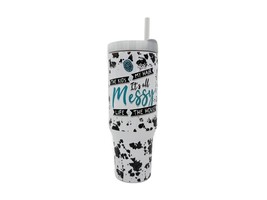 40oz Custom &quot;It&#39;s All Messy&quot; Spots Sublimation Tumbler w/ Handle stainle... - £18.31 GBP