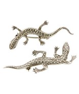 TWO (2) VINTAGE STERLING SILVER MARCASITE DECORATED LIZARDS, GECKO BROOCHES - $77.95