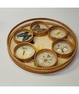 Bohemian Vintage Rattan Butterfly 7-Piece Tray, Coaster Set Crackle Glas... - $30.00 CAD
