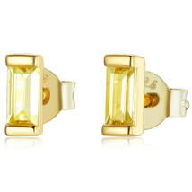 925 Silver Gold Plated Colorful Rainbow Square Cubic Zirconia Stud Earrings Pier - £11.90 GBP