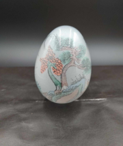 Vintage Reverse Hand Painted Glass Egg Japanese Scene Mountain Tree - No Stand - $10.84