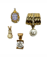 Pendant Lot Charm Enhancer Vintage &amp; Modern Crystal Pearl Gold Tone Fashion - €29,14 EUR
