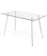 Modern Glass Rectangular Dining Table with Metal Legs-Silver - Color: Si... - $3,864.43 MXN