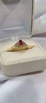 14k Yellow Gold Marquise Ruby 12 Diamond Ring .20Ct 3.0gr Sz6.75 JS595MN... - $346.49