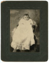 Circa 1890&#39;S Large Cabinet Card Adorable Baby White Dress Fur Covered Chair - £7.46 GBP