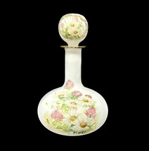 VTG White Satin Milk Glass Vanity Bottle Decanter Hand-painted Floral Motif 8”H - £26.61 GBP