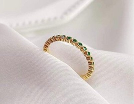 14K Gold Pave Green Stackable Ring - 925 Silver,  Zirconia, adjustable size - £22.30 GBP