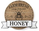 Honey Bee Wall Plaque Sign 18.9&quot; wide Wood Metal Round Farm Fresh Organic - £38.83 GBP