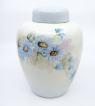 Vintage Ginger Jar w Lid Hand Painted Blue Flowers 6&quot; Porcelain Signed Dorothy - £11.08 GBP