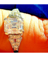 Earth mined Diamond Emerald cut Deco Engagement Ring Antique Platinum So... - €10.655,47 EUR