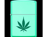 Zippo Lighter - GREEN Leaf on WHITE MATTE Glow in the Dark  - 854276 - £29.22 GBP
