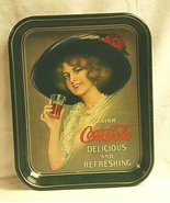 Old Vintage Coca Cola Coke Woman w Hat Coke Glass Litho Tin Metal Servin... - £23.65 GBP