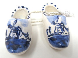 2 Volendam Delft Wooden Shoes Ceramic Ornament Dutch Blue Windmill Hange... - £13.44 GBP