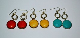 Lot of 3 pairs of Vintage Earrings. Red, Yellow, Blue. 1960 s - £13.11 GBP