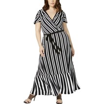 INC Women Plus 0X Black White Clover Cane Stripe Peplum Faux Wrap Maxi Dress NWT - £29.15 GBP