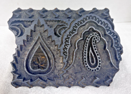 Antique Paisley Wood Carved Wallpaper Fabric Printing Black LARGE 7 3/4 ... - $34.16