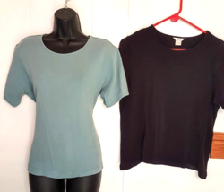 Christopher &amp; Banks T Shirt  LOT size Large 100% Cotton Black &amp; Blue Kni... - $19.72