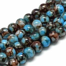 50 Crackle Glass Beads 6mm Blue Brown Veined Bulk Jewelry Supplies Mix Unique  - £4.11 GBP