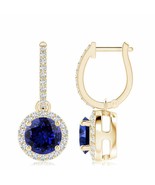 Lab-Grown Blue Sapphire &amp; Diamond Halo Earrings in 14K Gold (8mm, 4.33 Ct) - £2,495.48 GBP