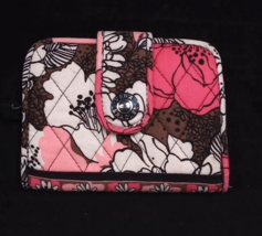 Vera Bradley Mocha Rogue Pink Brown Black Floral Bifold Snappy Wallet EUC - $11.83