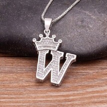 1.50Ct Real Moissanite Crown Initial Letter &quot;W&quot; Pendant 14K White Gold Plated - £105.51 GBP