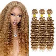 Honey Blonde Bundles Color #27 Deep Wave Human Hair Bundles 14 16 18 Inch Double - $54.99