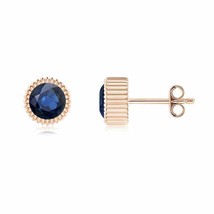 ANGARA Natural Blue Sapphire Round Stud Earrings with Diamond Halo in 14K Gold - £829.34 GBP