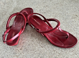 Prada Red Leather Thongs With Slingback Wedge Sandals (36) - $140.25