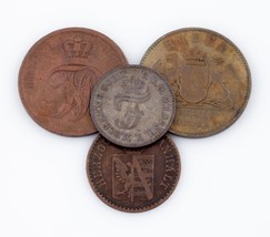 German States 4-Coin Lot, 1852-1867 Pfennig, Kreuzer, 3 Schwaren, 1/48 T... - $84.58 CAD