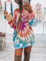 Full Size Tie-Dye Round Neck Long Sleeve Dress - £22.58 GBP