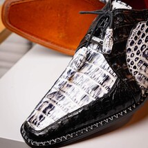 Caribe Genuine Hornback Caiman Crocodile Dress Shoes Newspaper / Black image 14