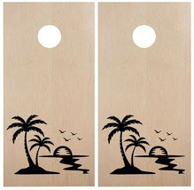 Palm Tree Island Sunset Cornhole Board Decals - Beach Party  - Vinyl Die Cut  - £28.12 GBP