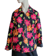 Laura Ashley Zip Jacket Women&#39;s Size Large Black Floral Cotton Stretch - £18.90 GBP