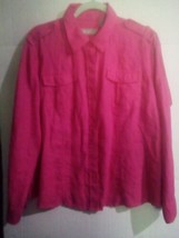 Liz Claiborne Top Womens Pink Long  Sleeve Button Up 100% Linen Size 1X - £12.43 GBP