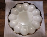 Vintage Egg White Milk Glass Deviled Egg Serving Plate With Gold Trim - $21.79