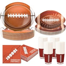 200Pcs Football Plates And Napkins Cups Serve 50 Superbowl Party Supplie... - $40.99