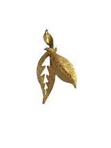 Metal Gold Tone Textured Leaf Pin Brooch 2.5&quot; - £14.86 GBP