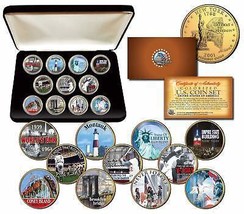 New York State Collection Colorized Ny Quarters Us 11-Coin Set Gold Plated w/Box - £37.29 GBP