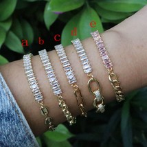 10Pcs  Dainty Chic Gold Crystal Zirconia Half Tennis Chain Bracelet  Handmade Pa - £52.81 GBP