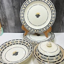 15 Pcs Antique Eturia Wedgwood Black Laurel Porcelain Plates Bowls Soap ... - £78.34 GBP