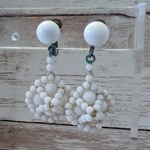 Vintage Screw On Earrings Off White Beaded Dangle - Fair Condition - £7.22 GBP