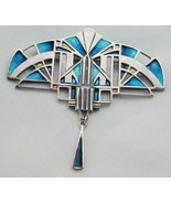 FAB 925 Guilloche Enamel Art Deco Nouveau Blues Purple Design Pin Dangle LG - £439.17 GBP