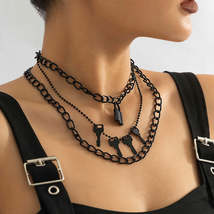 Black Lock &amp; Key Pendant Necklace - Set Of Three - £3.18 GBP