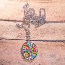 Necklace Chain Pendant Reversible Pink Blue Silver Tone 26&quot;  - $74.69 MXN