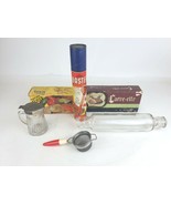 50s/60s Kitchen Utensils Lot Turkey Baster Glass Rolling Pin Strainer Sl... - £38.93 GBP