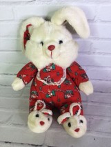 VTG White Bunny Rabbit Slippers Red Christmas Bear Outfit Plush Stuffed Animal - £54.48 GBP